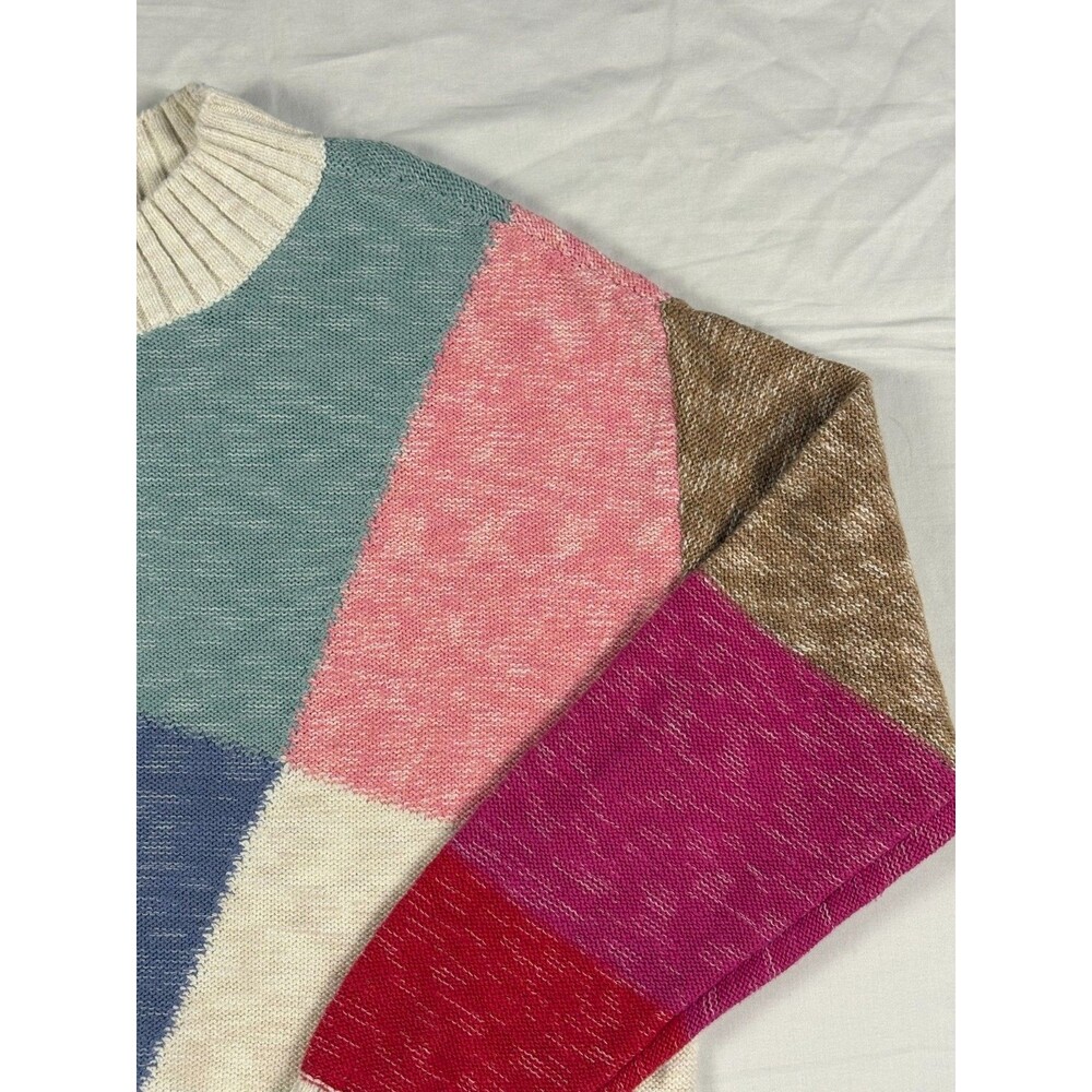 NIC+ZOE Sweater Womens M Geometric Colorblock Cotton Blend Art To Wear Pullover - Picture 8 of 16